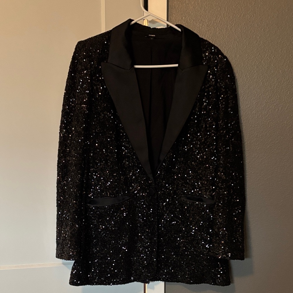 Express Black Sequin Pantsuit - Picture 3 of 7